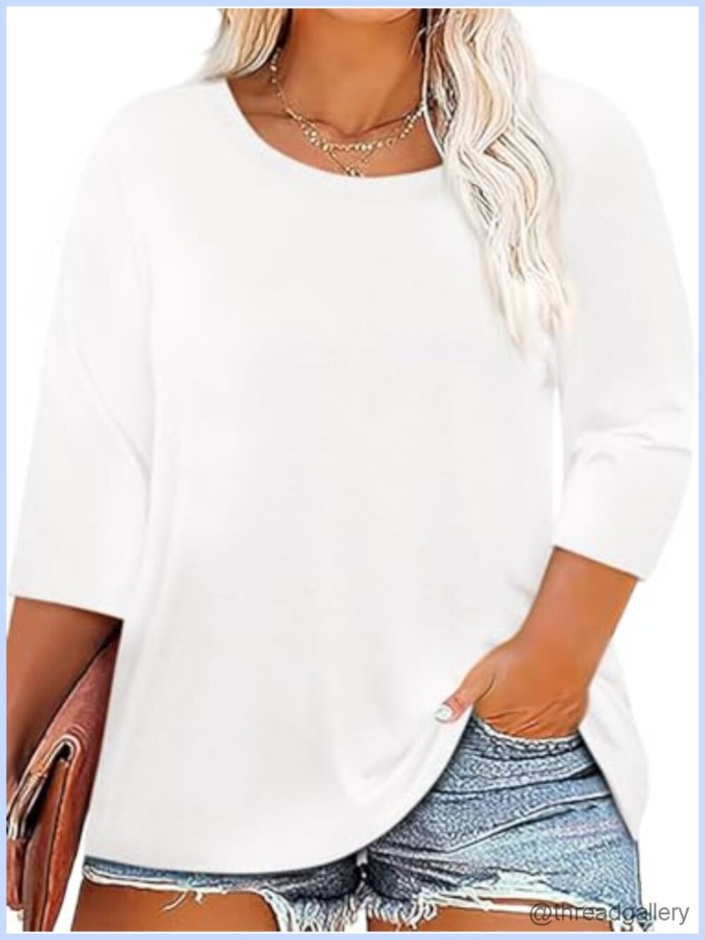 Plus Size Tunic Top 3/4 Sleeve Crewneck Casual T-Shirt